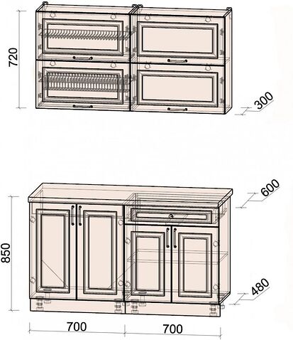 Готовая кухня Интерлиния Мила Шато 1.4Б (белый/белый/кастилло темный)