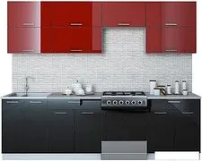 Кухня Интерлиния Мила Gloss 60-26 (бордовый/черный)