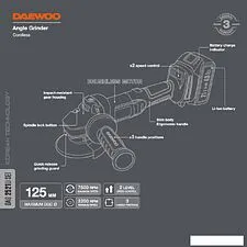 Угловая шлифмашина Daewoo Power DAG 2521Li Set (с 1-им АКБ) Угловая шлифмашина Daewoo Power DAG 2521Li Set (с 1-им АКБ)