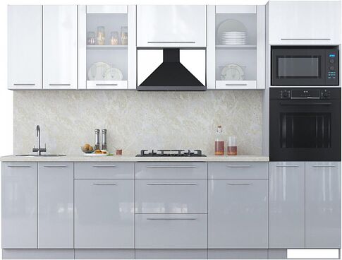 Готовая кухня Интерлиния Мила Пластик 2.8 (белый глянец/туманный глянец/опал светлый)