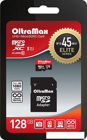 Карта памяти Oltramax Elite microSDXC UHS-I (Class 10) 128GB + адаптер