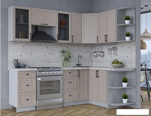 Готовая кухня Интерлиния Тренд 1.5x2.3 правая (луна/луна/бискайская сосна)