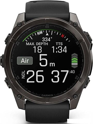 Умные часы Garmin Fenix 8 Sapphire 51мм (угольно-серый DLC, пепельно-черный силиконовый ремешок)