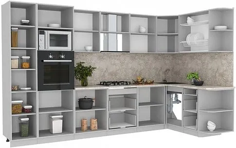 Готовая кухня Интерлиния Мила Лайт 1.68x3.4 правая (белый платинум/белый платинум/дуб бунратти)