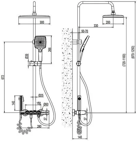 Душевая система  Ekko E2509-7 (черный матовый)