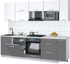 Готовая кухня Интерлиния Мила Gloss 2.6-ПМ2 (серый/белый/опал светлый)