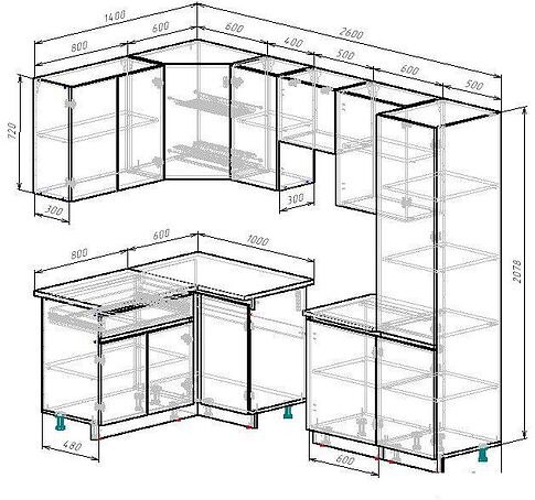 Готовая кухня ВерсоМебель Эко-7 1.4x2.6 левая (белый фасадный/черный/ст.мрамор итальянский)