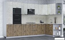 Готовая кухня Интерлиния Мила Лайт 1.68x3.4 правая (бетон лайт/дуб веллингтон/опал светлый)