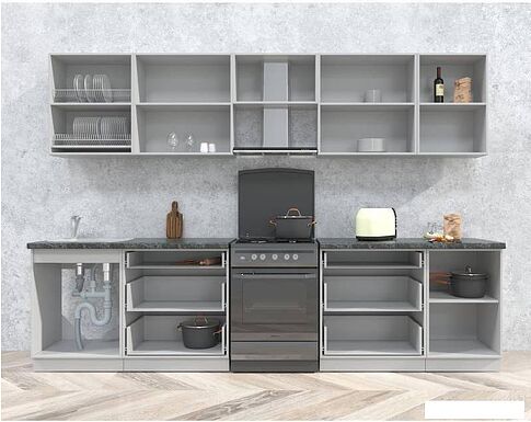 Кухня Интерлиния Мила Матте 3.1 Б (слоновая кость/пепел/травертин серый)