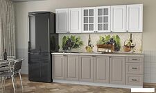 Кухня Интерлиния Мила Деко 2.4 А (белый/луна/травертин серый)