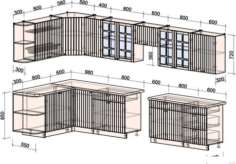Готовая кухня Интерлиния Берес 1.5x2.7 правая (дуб снежный/серый каспий)