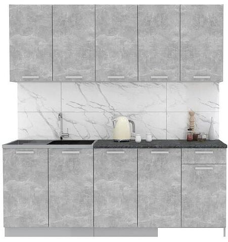 Готовая кухня Интерлиния Мила Лайт 2.0 (бетон-бетон-кастилло темный)