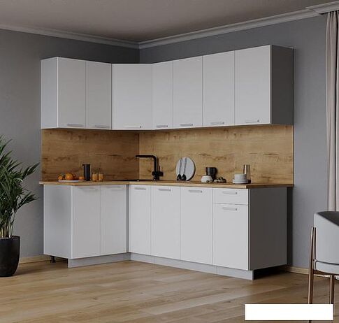 Готовая кухня Интерлиния Мила Лайт 1.2x2.1 (белый платинум/белый платинум/дуб бунратти)