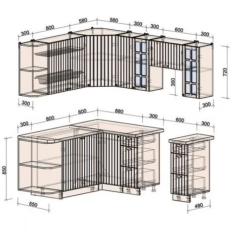 Готовая кухня Интерлиния Берес 1.7x2.1 левая (дуб полярный/серый каспий)