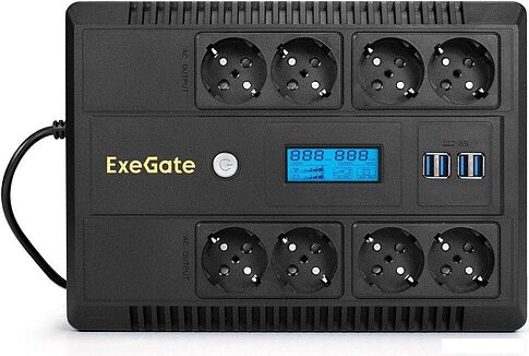 Источник бесперебойного питания ExeGate NEO Smart LHB-650.LCD.AVR.8SH.CH.RJ.USB EX295013RUS