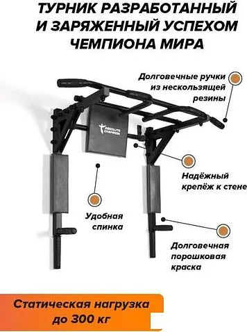 Турник с брусьями Absolute Champion Центрл Спорт Pro (черный)