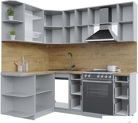 Готовая кухня Интерлиния Берес 1.5x2.1 левая (дуб английский/дуб полярный/кастилло темный)