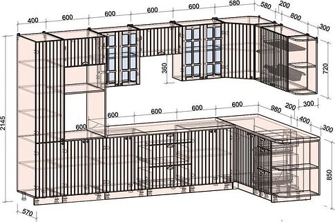 Готовая кухня Интерлиния Берес 1.88x3.4 ВТ правая (дуб полярный/серый каспий)