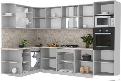 Готовая кухня Интерлиния Мила Лайт 1.68x3.0 левая (белый платинум/дуб серый/малага)