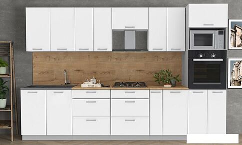 Готовая кухня Интерлиния Мила Лайт 3.2 ВТ (белый платинум/белый платинум/дуб бунратти)