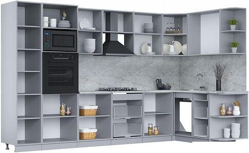 Готовая кухня Интерлиния Мила Лайт 1.68x3.4 правая (белый платинум/бетон портленд/белый гранит)