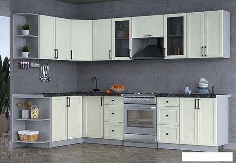 Готовая кухня Интерлиния Тренд 1.7x3.0 левая (белый/белый/кастилло темный)