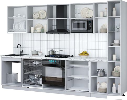 Готовая кухня Интерлиния Мила Gloss 3.1-ПМ2 (керамика/кашемир/травертин серый)