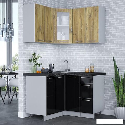 Готовая кухня Интерлиния Мила Пластик 1.2x1.2 (дуб эпоксид/черный/кастилло темный)