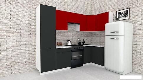 Готовая кухня ВерсоМебель Эко-2 1.2x2.7 правая (красный чили/антрацит/ст.мрамор итальянский)