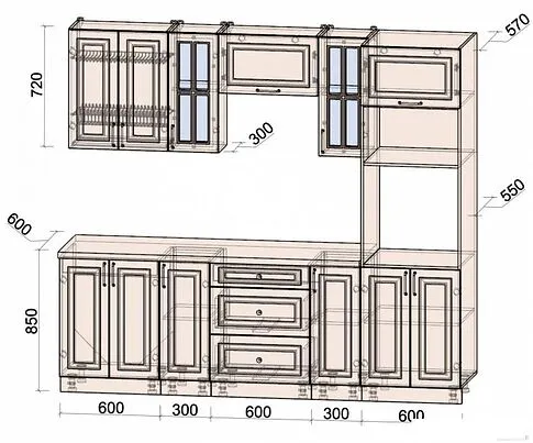 Готовая кухня Интерлиния Мила Шато 2.4В (белый/белый/кастилло темный)