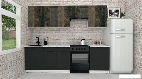 Готовая кухня ВерсоМебель Эко-2 2.6 (дуб гранж колониальный/антрацит/ст.мрамор итальянский)