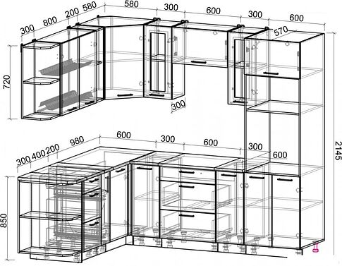 Готовая кухня Интерлиния Мила Gloss 1.88x2.4 левая (белый софт/белый софт/травертин серый)