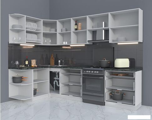 Готовая кухня Интерлиния Мила Матте 1.5x2.9 Б левая (океан/луна/травертин серый)