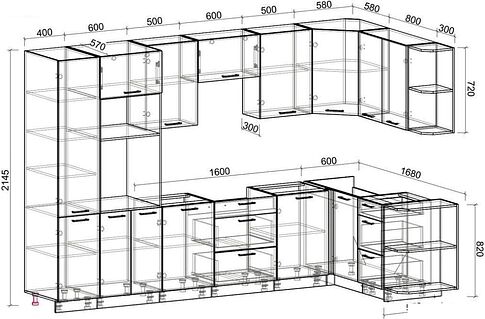 Готовая кухня Интерлиния Мила Лайт 1.68x3.2 правая без столешницы (белый платинум/дуб золотой)
