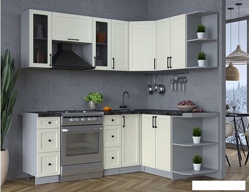 Готовая кухня Интерлиния Тренд 1.5x2.1 правая (белый/белый/кастилло темный)