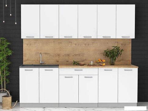 Готовая кухня Интерлиния Мила Лайт 2.4 (белый платинум/белый платинум/дуб бунратти)