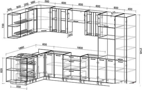 Готовая кухня Интерлиния Мила 1.88x3.4 левая без столешницы (серебристый/антрацит)