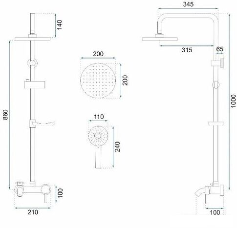 Душевая система Rea Luis REA-P7005 (черный)