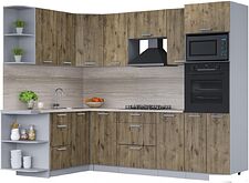 Готовая кухня Интерлиния Мила Лайт 1.68x2.6 левая (дуб веллингтон/дуб веллингтон/травертин серый)