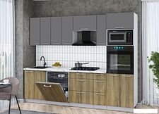 Готовая кухня Интерлиния Мила Gloss 2.7-ПМ1 (дуб вотан/серый/белый гранит)