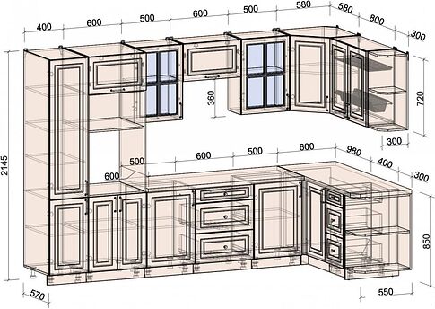 Готовая кухня Интерлиния Мила Шато 1.68x3.2 ВТ правая (белый/белый/кастилло темный)
