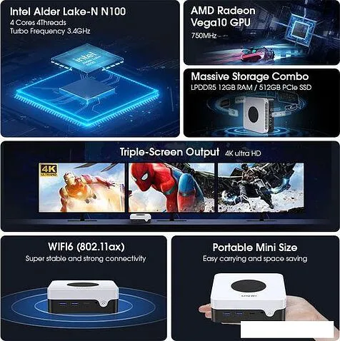 Компактный компьютер Chuwi Larkbox X Intel N100 12+512