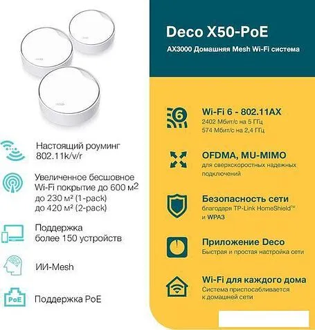 Wi-Fi система TP-Link Deco X50-PoE (3 шт)