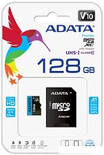 Карта памяти A-Data Premier AUSDX128GUICL10A1-RA1 microSDXC 128GB (с адаптером) Карта памяти A-Data Premier AUSDX128GUICL10A1-RA1 microSDXC 128GB (с адаптером)