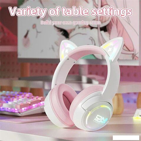 Наушники Onikuma GT838 Cat Ear (белый/розовый)