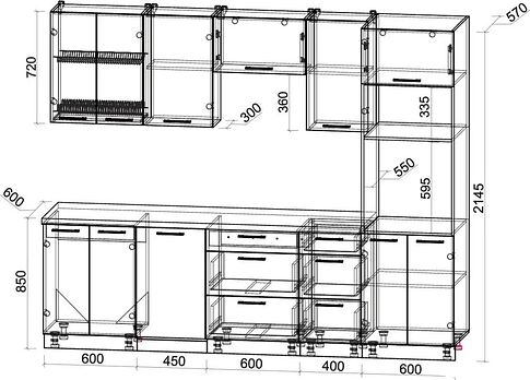 Готовая кухня Интерлиния Мила Gloss 2.65-ПМ3 (красный глянец/красный глянец/кастилло темный)