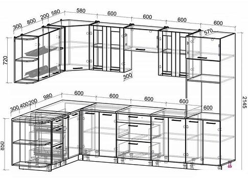 Готовая кухня Интерлиния Мила 1.88x3.0 правая (бетон-антрацит-травертин)