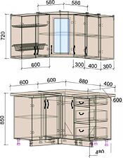 Угловая кухня Интерлиния Мила Крафт 1.2x1.3 (дуб снежный)