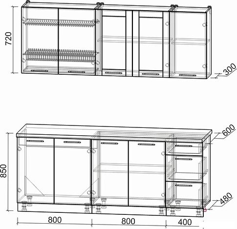 Кухонный модуль Интерлиния Мила Пластик 2.0 Б (зефирный/зефирный/кастилло темный)