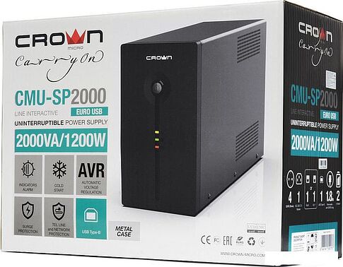 Источник бесперебойного питания CrownMicro CMU-SP2000 Euro USB